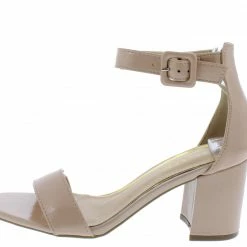 Elegant Lilita89 Nude Open Toe Ankle Buckle Strap Chunky Heel