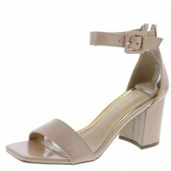 Elegant Lilita89 Nude Open Toe Ankle Buckle Strap Chunky Heel