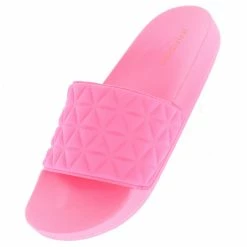 JP Lindy02 Neon Pink Geo Open Toe Flat Slide Sandal Shoes