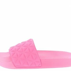 JP Lindy02 Neon Pink Geo Open Toe Flat Slide Sandal Shoes