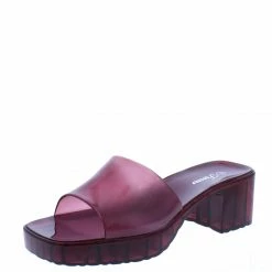 Forever Link What's New List18 Burgundy Square Open Toe Low Platform Slide Heel