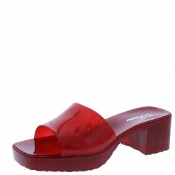 Forever Link What's New List18 Red Square Open Toe Low Platform Slide Heel