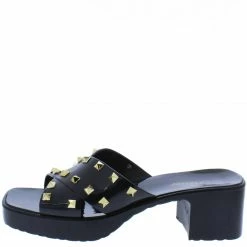 Forever Link What's New List95 Black Studded Cross Strap Open Toe Chunky Mule Heel