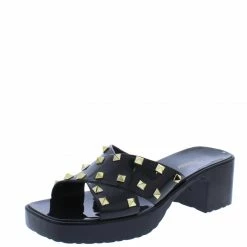Forever Link What's New List95 Black Studded Cross Strap Open Toe Chunky Mule Heel