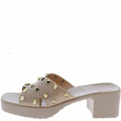 Forever Link What's New List95 Nude Studded Cross Strap Open Toe Chunky Mule Heel