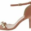 QUPID Lita63 Dusty Blush Suede Pu Pearl Stud Open Toe Short Heel