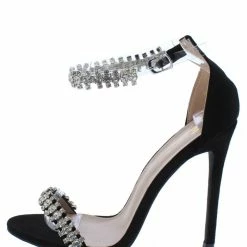 Elegant Lizbet1 Black Rhinestone Open Toe Ankle Strap Stiletto Heel