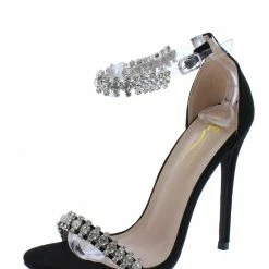 Elegant Lizbet1 Black Rhinestone Open Toe Ankle Strap Stiletto Heel