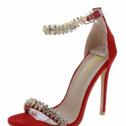 Elegant What's New Lizbet1 Red Rhinestone Open Toe Ankle Strap Stiletto Heel