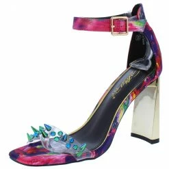 Elegant What's New Lovelyn1 Fuchsia Spike Stud Open Toe Metallic Block Heel