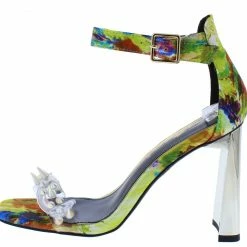 Elegant What's New Lovelyn1 Yellow Multi Spike Stud Open Toe Metallic Block Heel