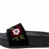 Forever Link Lucky26 Black Velvet Flower Embroidered Slide Flat Sandal Shoes