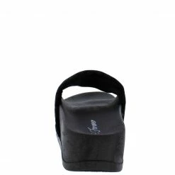 Forever Link Lucky26 Black Velvet Flower Embroidered Slide Flat Sandal Shoes