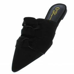 OIL J Luke Black Suede Tri Knotted Pointed Toe Mule Slide Flat