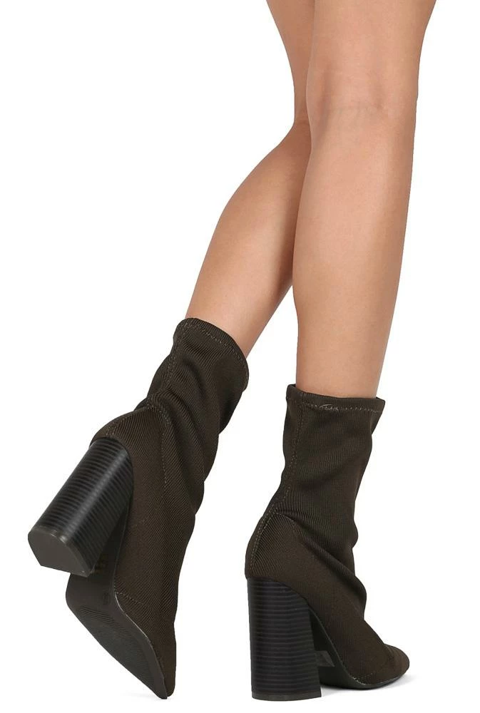 Legend Lust01 Olive Stretch Pointed Toe Slanted Heel Boot 5 Legend Lust01 Olive Stretch Pointed Toe Slanted Heel Boot