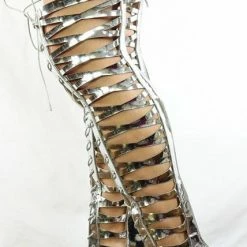ATHENA Boots M0137 Silver Patent Strappy Lace Up Stiletto Boot