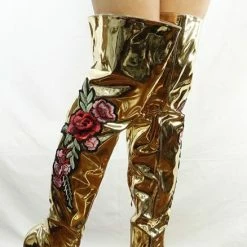 ATHENA M4812 Gold Metallic Applique Over-the-knee Boot