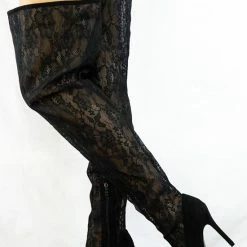 ATHENA Boots M487 Black Lace Shaft Thigh High Pointed Toe Boot 11 ATHENA Boots M487 Black Lace Shaft Thigh High Pointed Toe Boot