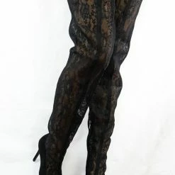 ATHENA Boots M487 Black Lace Shaft Thigh High Pointed Toe Boot 10 ATHENA Boots M487 Black Lace Shaft Thigh High Pointed Toe Boot