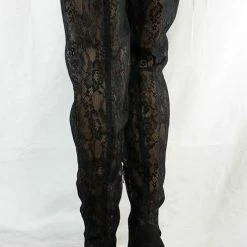 ATHENA Boots M487 Black Lace Shaft Thigh High Pointed Toe Boot 9 ATHENA Boots M487 Black Lace Shaft Thigh High Pointed Toe Boot