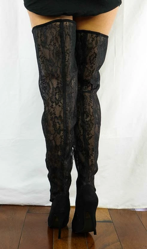 ATHENA Boots M487 Black Lace Shaft Thigh High Pointed Toe Boot 5 ATHENA Boots M487 Black Lace Shaft Thigh High Pointed Toe Boot