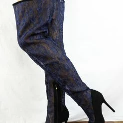 ATHENA M487 Blue Lace Shaft Thigh High Pointed Toe Boot