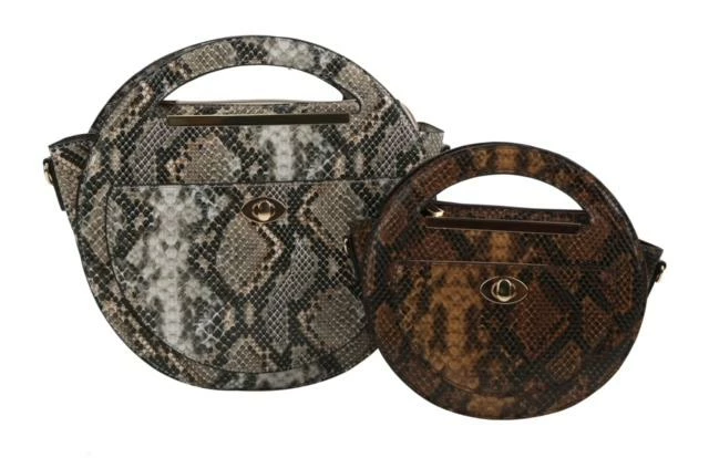 HANDBAG REPUBLIC Accessories Cora79 Stone Brown Snake Print Circle Women's Two Piece Handbag Set 3 HANDBAG REPUBLIC Accessories Cora79 Stone Brown Snake Print Circle Women's Two Piece Handbag Set