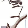 MACHI Metilda Brown Patent Patent Spike Stud Open Toe Ankle Wrap Lucite Heel What's New