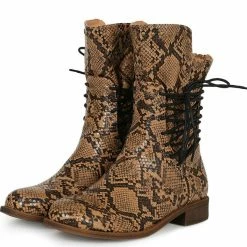 Mata Boots Milano Brown Snake Studded Side Lace Up Combat Boot