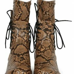 Mata Boots Milano Brown Snake Studded Side Lace Up Combat Boot