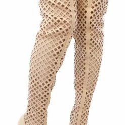 CAPE ROBBIN Mini2 Nude Pointed Toe Multi Cut Out Thigh High Boot Boots