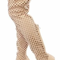 CAPE ROBBIN Mini2 Nude Pointed Toe Multi Cut Out Thigh High Boot Boots