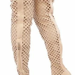 CAPE ROBBIN Mini2 Nude Pointed Toe Multi Cut Out Thigh High Boot Boots