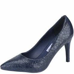 Weeboo Shoes Monica18 Navy Textured Pointed Toe Pump Heel