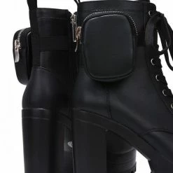 CAPE ROBBIN Boots Monik Black Lace Up Platform Lug Combat Boot