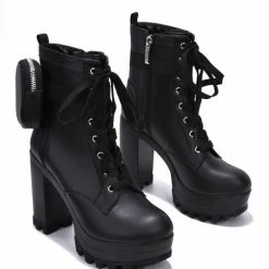 CAPE ROBBIN Boots Monik Black Lace Up Platform Lug Combat Boot