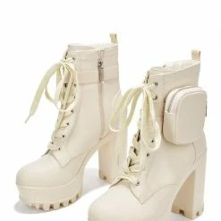 CAPE ROBBIN Monik Nude Lace Up Platform Lug Combat Boot