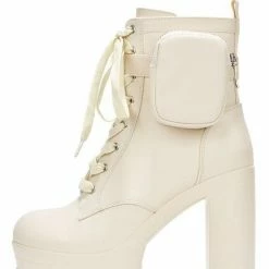 CAPE ROBBIN Monik Nude Lace Up Platform Lug Combat Boot