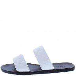 JP Moonbeam65 White Quilted Dual Strap Slide Flat Sandal