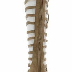 AMERICAN METTLE Boots Mangosteen3 Beige Suede Gladiator Knee High Lace Upboot 7 AMERICAN METTLE Boots Mangosteen3 Beige Suede Gladiator Knee High Lace Upboot