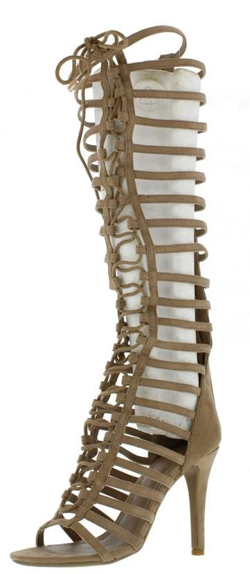 AMERICAN METTLE Boots Mangosteen3 Beige Suede Gladiator Knee High Lace Upboot 4 AMERICAN METTLE Boots Mangosteen3 Beige Suede Gladiator Knee High Lace Upboot