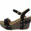 WESTWOOD Mara09 Black Open Toe Slingback Ankle Strap Studded Wedge Shoes