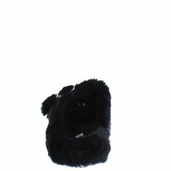 CAPE ROBBIN Marie Black Faux Fur Open Toe Dual Strap Flat Slide Sandal