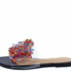 Liliana Dia120 Black Bead Embellished Open Toe Mule Slide Sandal What's New