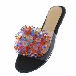 Liliana Dia120 Black Bead Embellished Open Toe Mule Slide Sandal What's New