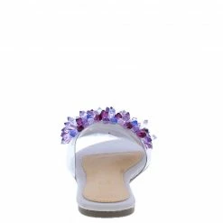 Liliana Dia120 Grey Bead Embellished Open Toe Mule Slide Sandal