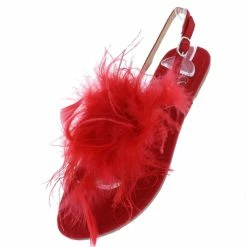 Liliana Shoes Tricia078 Red Feather Open Toe Slingback Thong Sandal