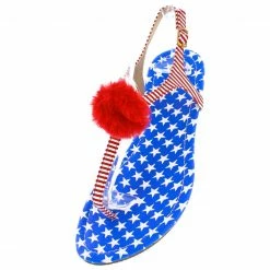 Liliana What's New Isaiah096 Flag Fuzzy Pom Pom Thong Ankle Strap Sandal