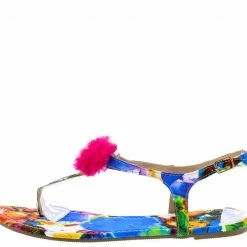 Liliana Shoes Isaiah096 Pink Multi Fuzzy Pom Pom Thong Ankle Strap Sandal