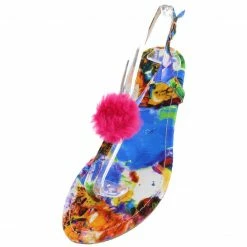 Liliana Shoes Isaiah096 Pink Multi Fuzzy Pom Pom Thong Ankle Strap Sandal